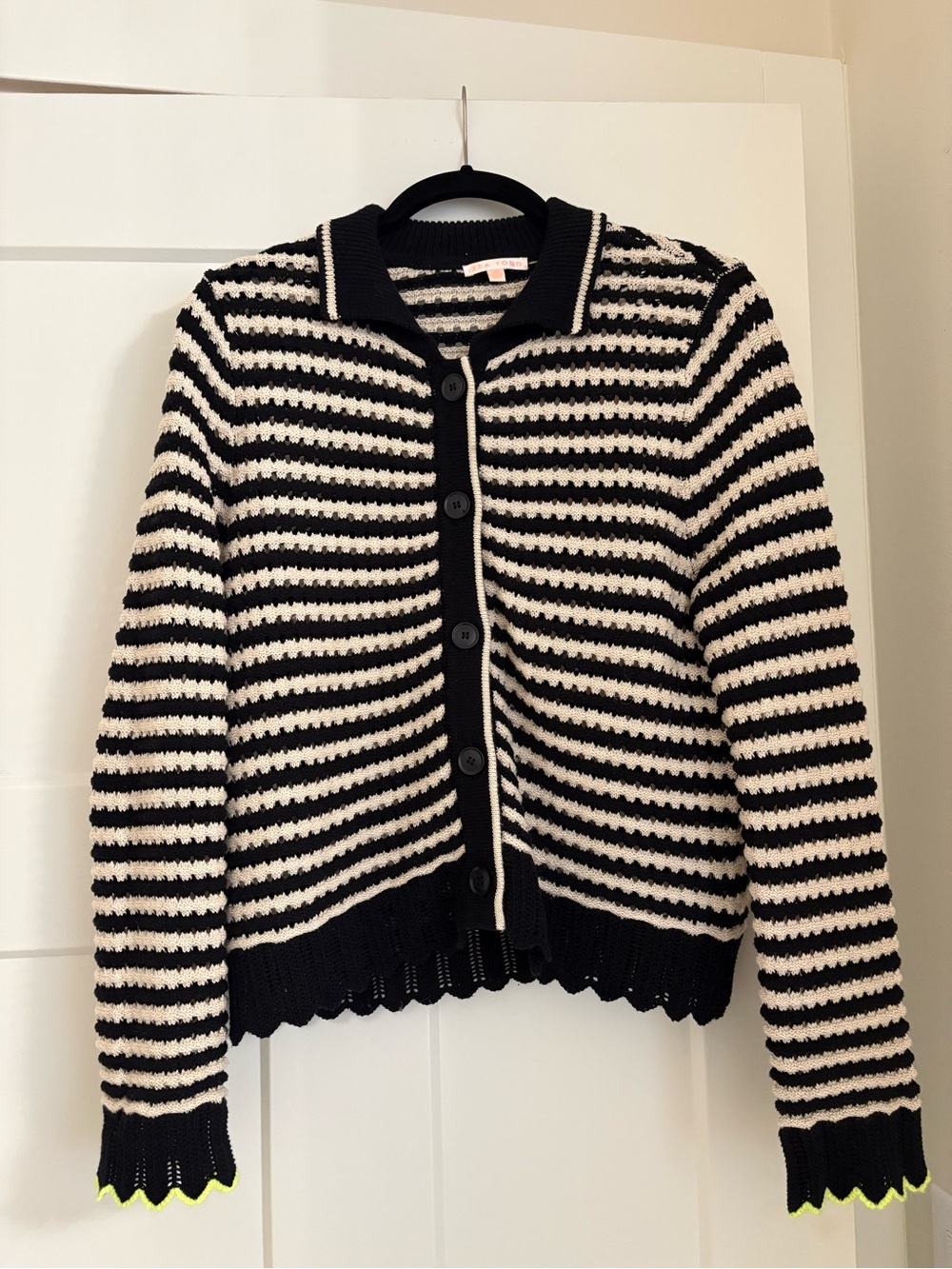 Lisa Todd Black and Cream Striped Knit Button-Front Cardigan